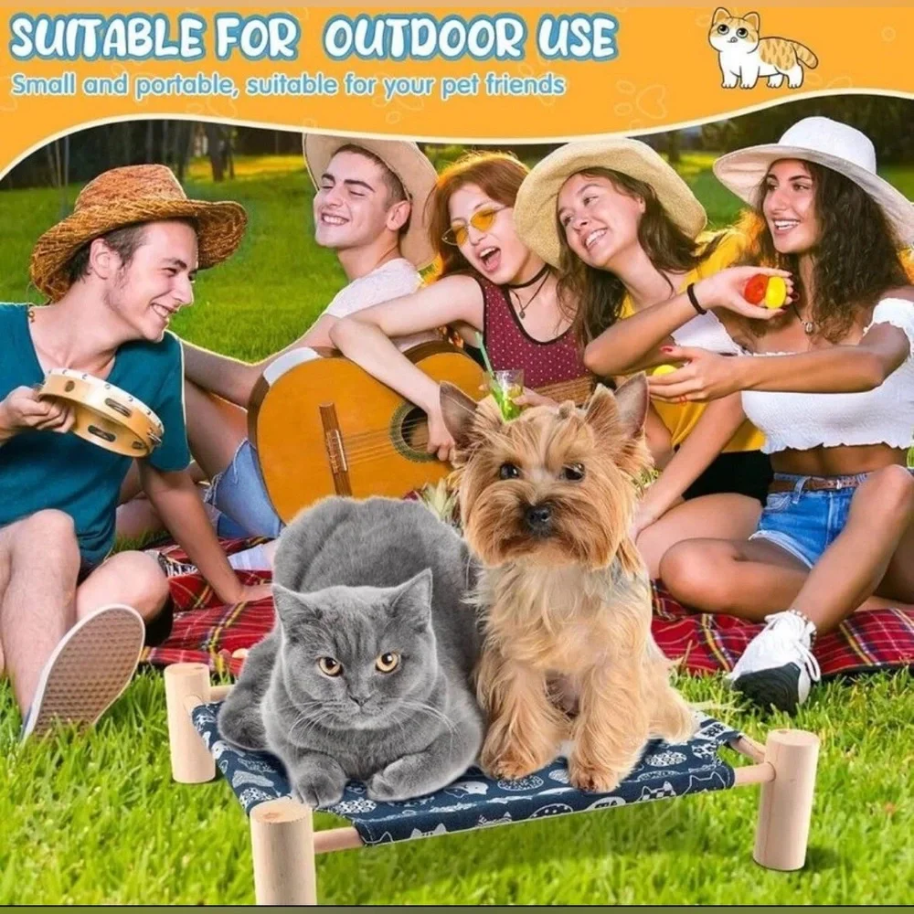 Pet Hammock Bed for Cat & Dog, Pet Cooling Bed, Raised Bed Wood - Indoor/Outdoor